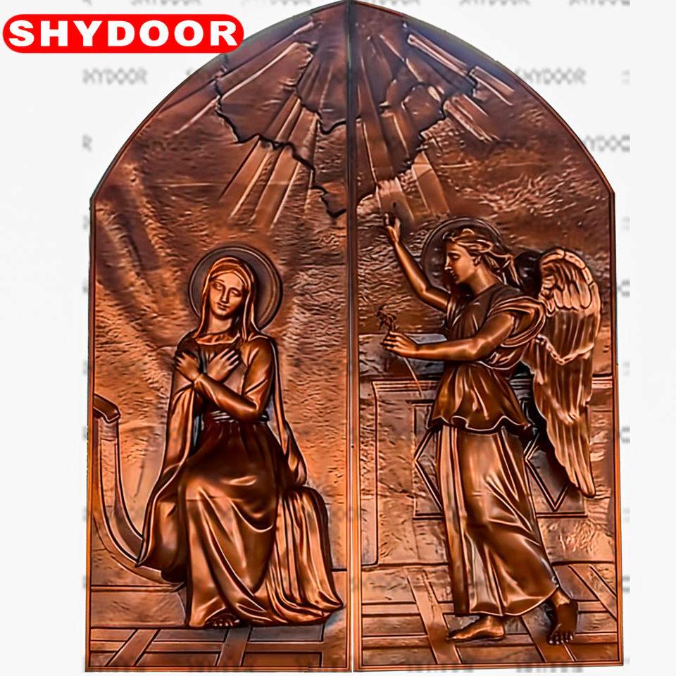 Red copper Annunciation cathedral entrance door