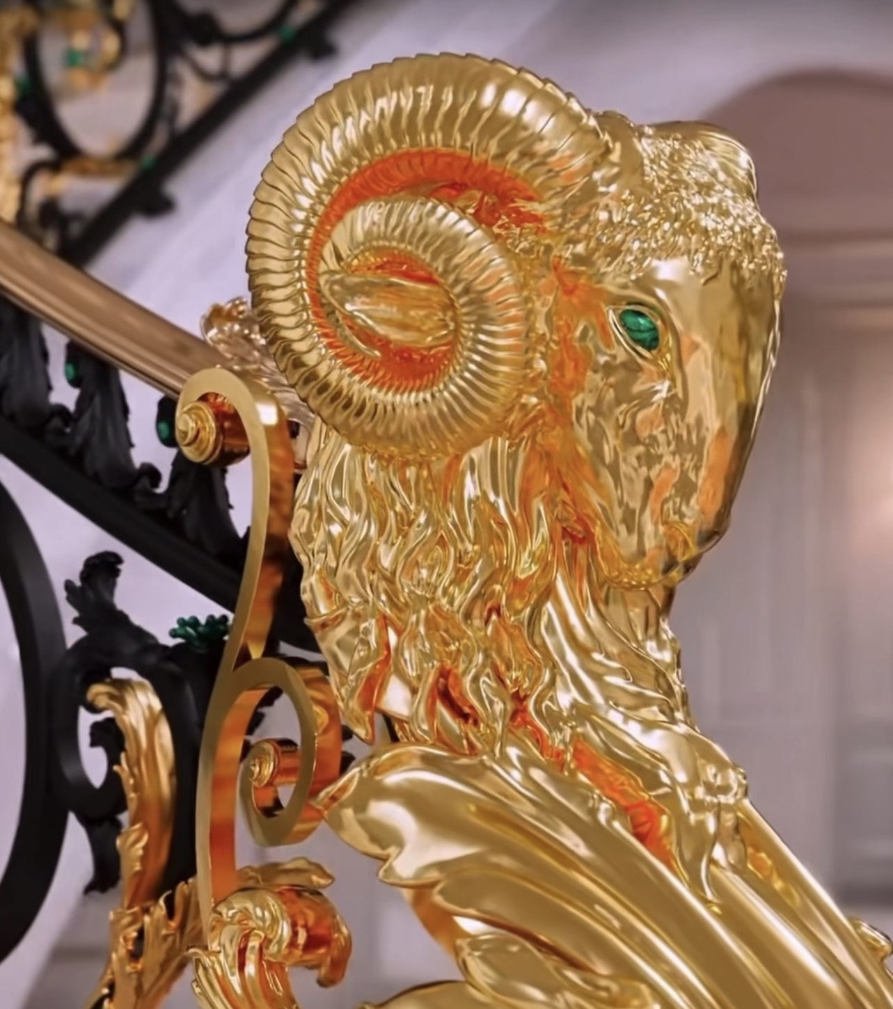 Ram head luxury stair railing detail