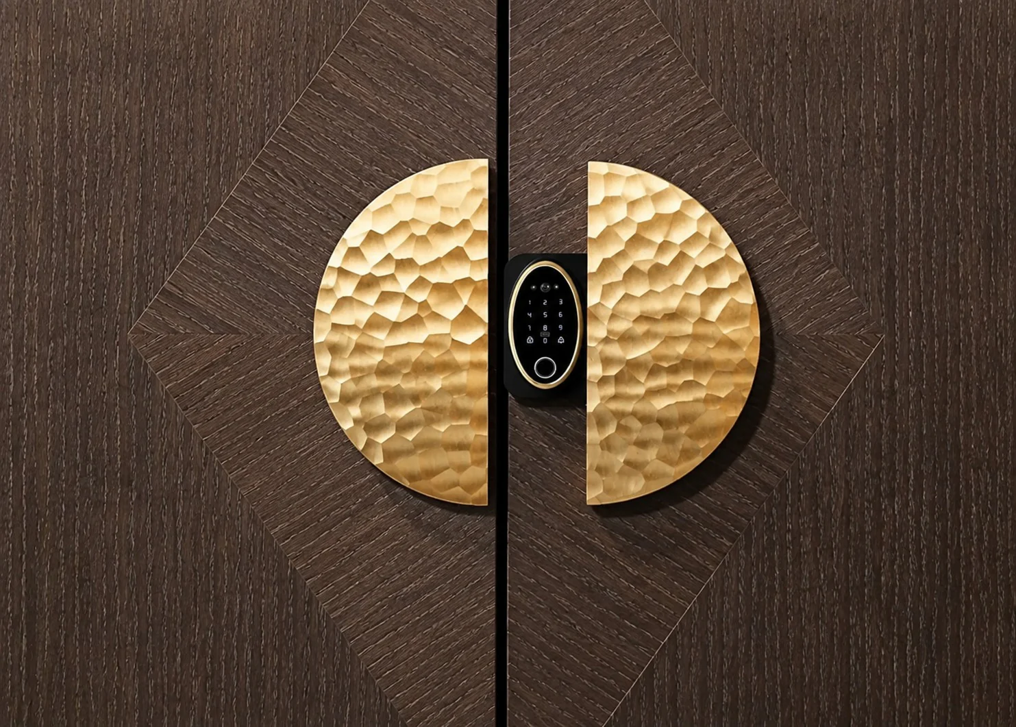 Sculptural timber entrance with integrated smart access control